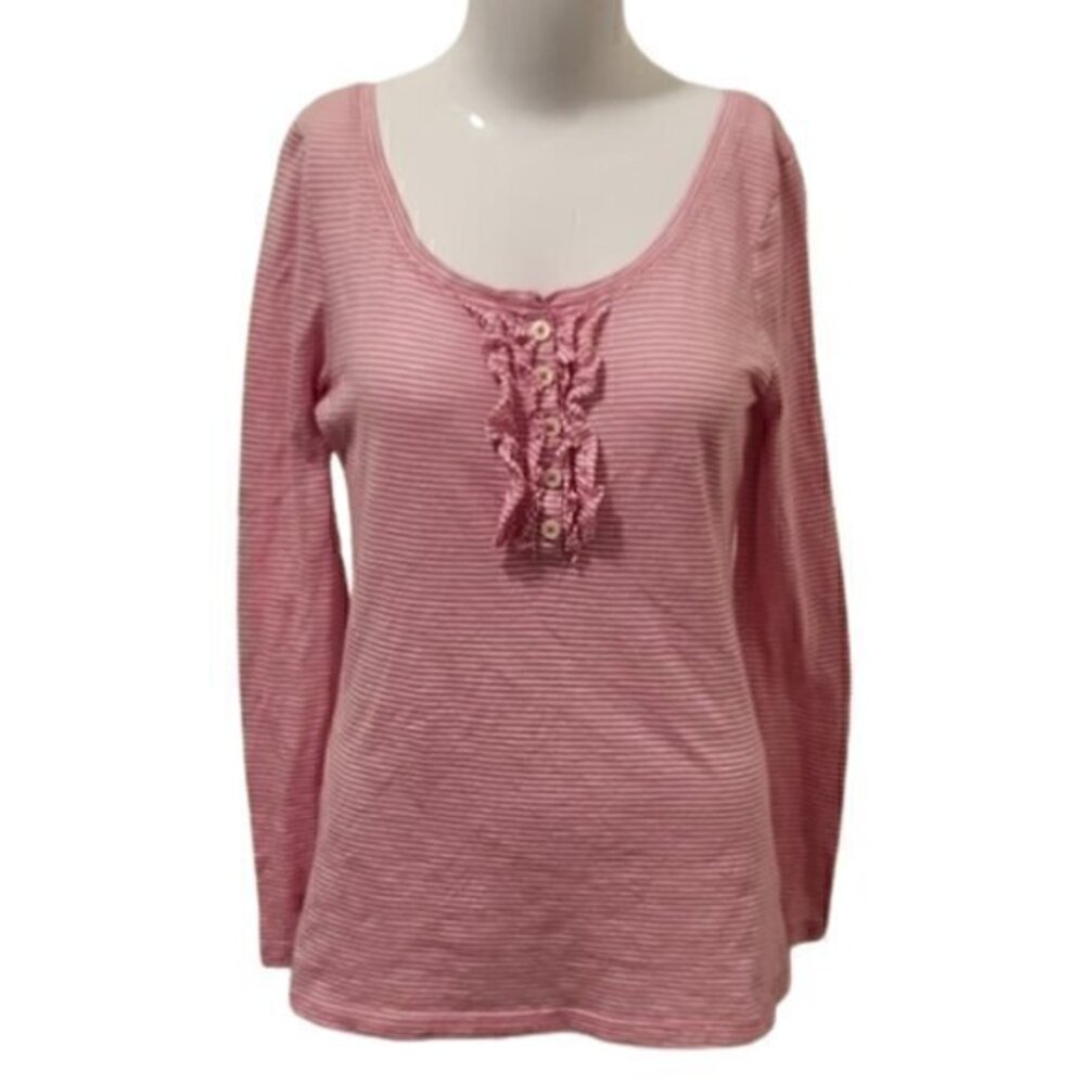[Old Navy] Pink & White Scoop Striped Long Sleeve - Size M